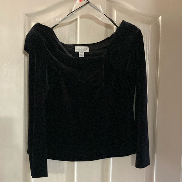 Black velvet waist length off shoulder top with lapel like accent - Picture 1 of 2